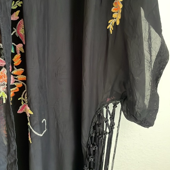 Johnny Was |Black Floral Embroidered Kimono with Fringe - Picture 11 of 11
